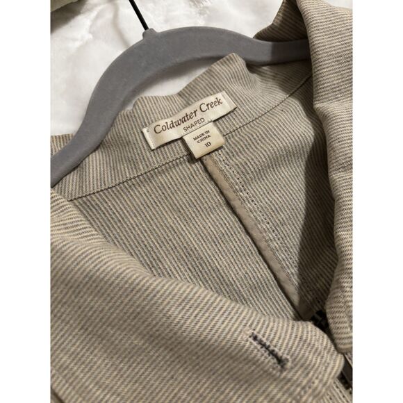 Coldwater Creek Utility Jacket Size10 Beige Pinstripe Zip Cotton Casual Workwear - Picture 2 of 6